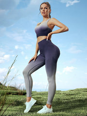 Skinny Wrap Bra&Leggings Gradient Spaghetti-Neck Suits