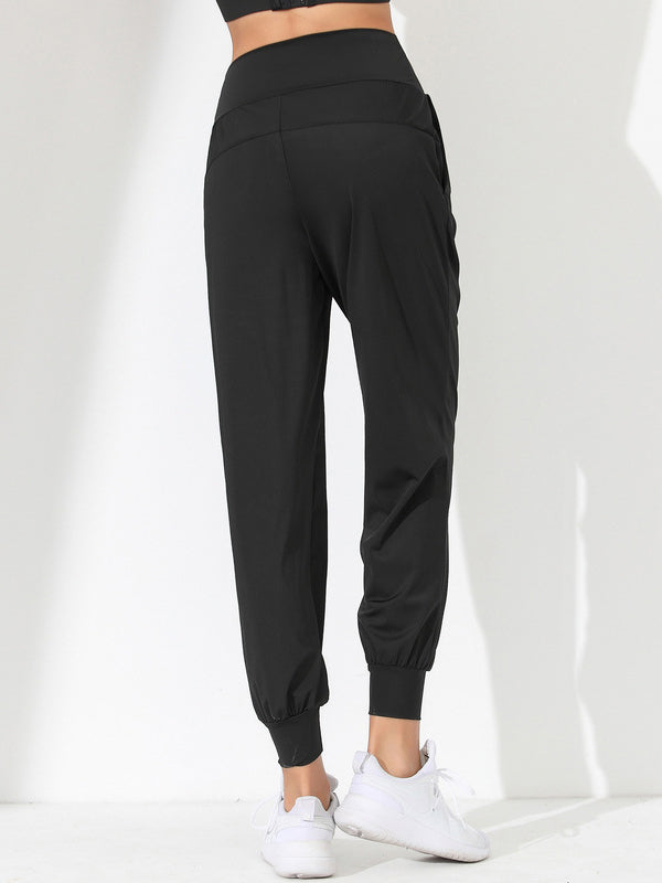 Loose High-Waisted Pockets Solid Color Athletic Pants