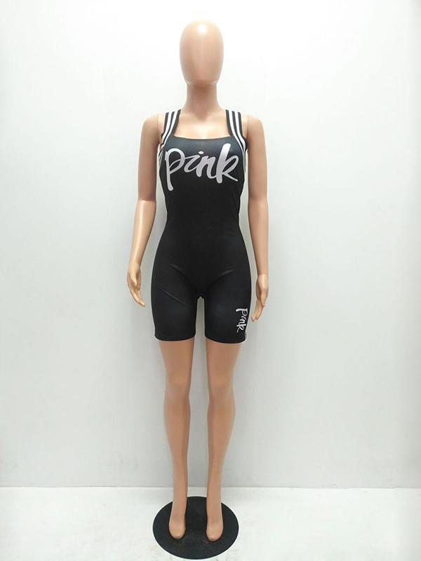 Wrap Printed Letters Back Cross Sports Rompers