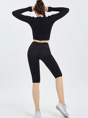 Solid Color Long Sleeve&Cropped Leggings Sports Yoga Suits