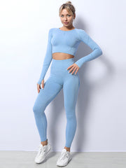 Solid Color Long-Sleeved Seamless Knitted Yoga Suits