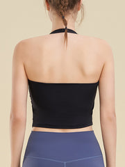 Skinny Wrap Backless Solid Color Halter-Neck Yoga Tops