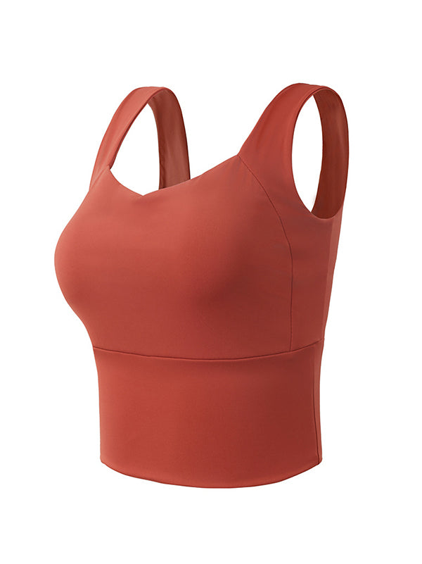 Skinny Wrap Solid Color Spaghetti-Neck Sports Bra