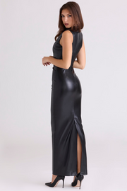 Sexy Sleeveless Slim PU Leather Solid Color Dress