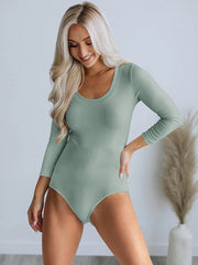 Long Sleeves Skinny Solid Color U-Neck Bodysuits