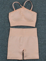 Solid Color Cross Strap Bra&Shorts Suits