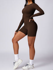 Long Sleeves Skinny Backless Solid Color Round-Neck Sports Rompers