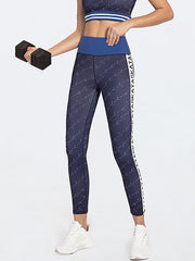 Sleeveless Color-Block Letter Print Zipper Bra&Leggings Sports Suits