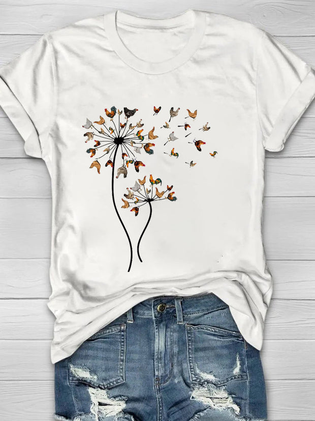 Rooster Dandelion Print Women's T-shirt