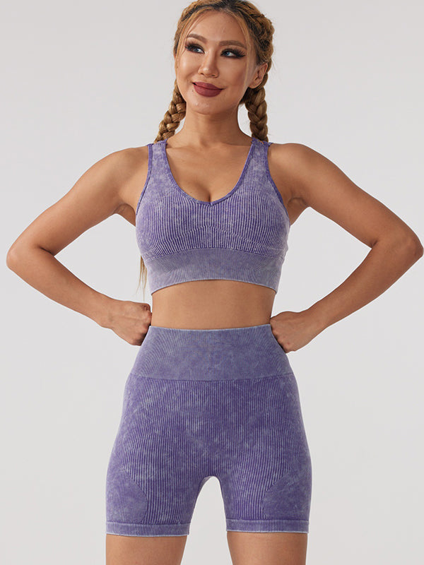 Skinny Solid Color U-Neck Yoga Suits