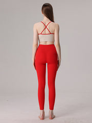 Back Cross Hollow Split-Joint Spaghetti-Neck Sports Bra&Leggings Suits