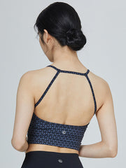 Spaghetti-Neck Check Print Yoga Bra