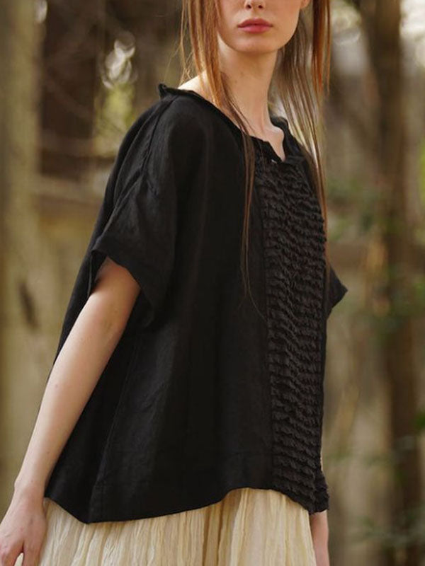 Casual Pleated Linen Women's Short Sleeve