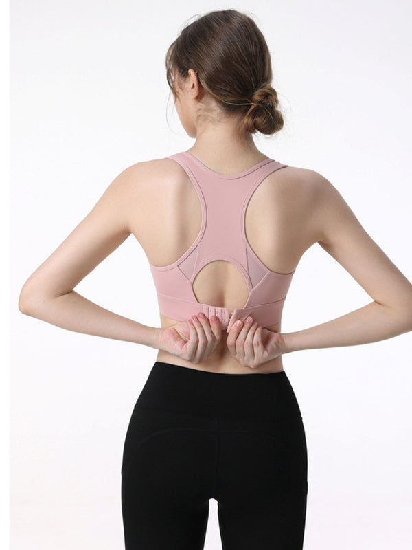 Wrap Hollow Solid Color Spaghetti-Neck Sports Bra