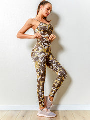 Spaghetti-Neck Camouflage High-Waisted Tight Yoga&Gym Suits