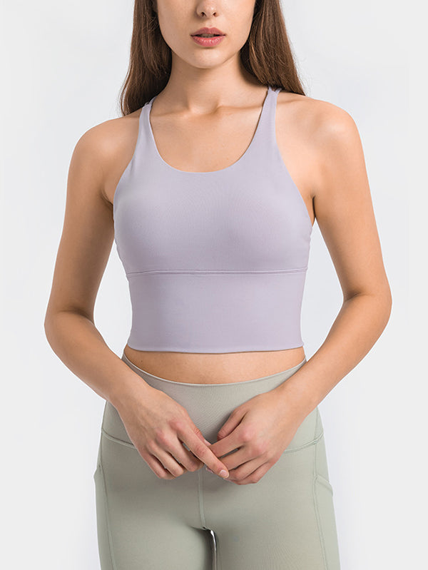 Skinny Wrap Yoga Tops Hollow Solid Color Spaghetti-Neck Bra