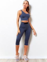 Simple Sleeveless Sport High-Waisted Legging Fitness Suits