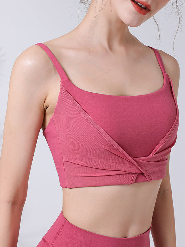 Wrap Backless Hollow Knot Solid Color Split-Joint Sports Bra