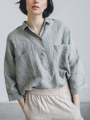 Vintage Cotton And Linen Striped Shirt