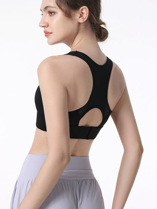 Wrap Hollow Solid Color Spaghetti-Neck Sports Bra