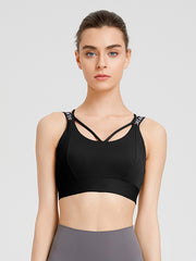 Back Cross Hollow Letter Print Solid Color Spaghetti-Neck Sports Bra