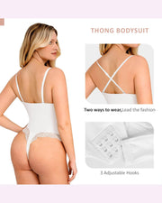 Women's Lace Bodysuit Tummy Control V Neck Thong Bodysuit