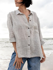 Striped Printed Cotton And Linen Shirt