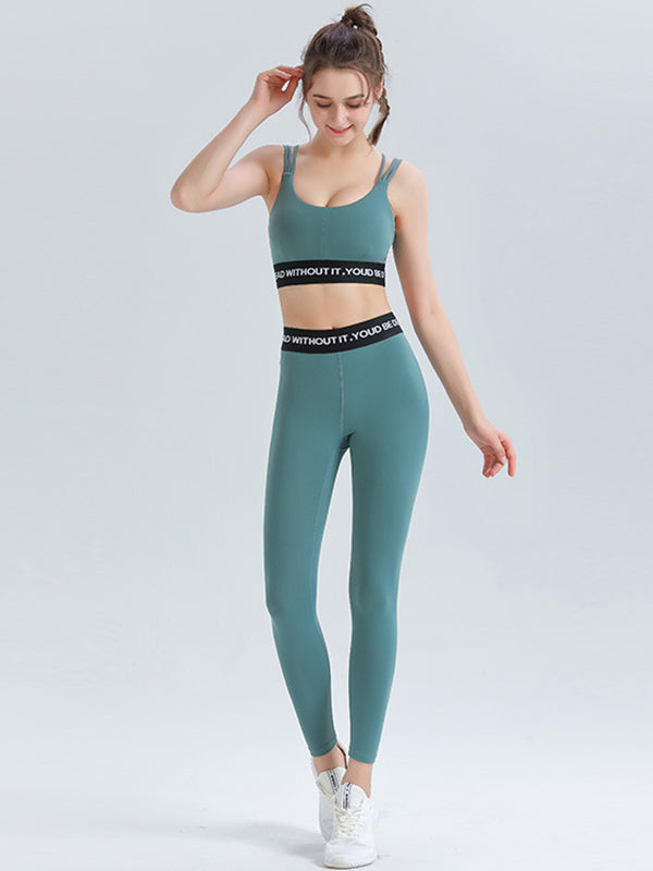 Hip Lifting Yoga Pants Letter Splicing Fitness Two-Piece Suit