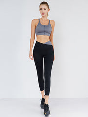 Contrast Color High-Waisted Back Cross Bra&Leggings Suits