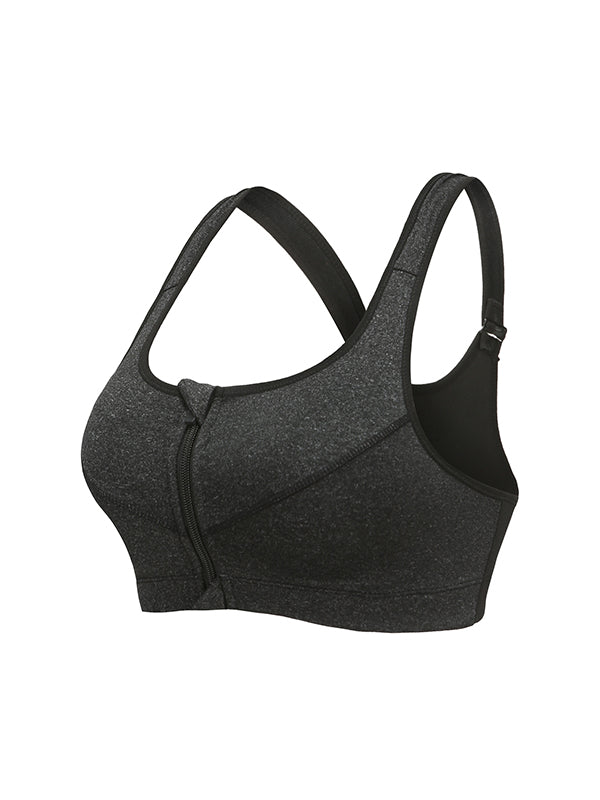 Adjustable Wrap Hollow Solid Color Zipper Spaghetti-Neck Sports Bra