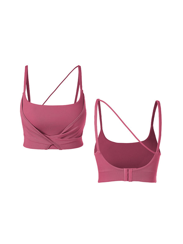 Wrap Backless Hollow Knot Solid Color Split-Joint Sports Bra