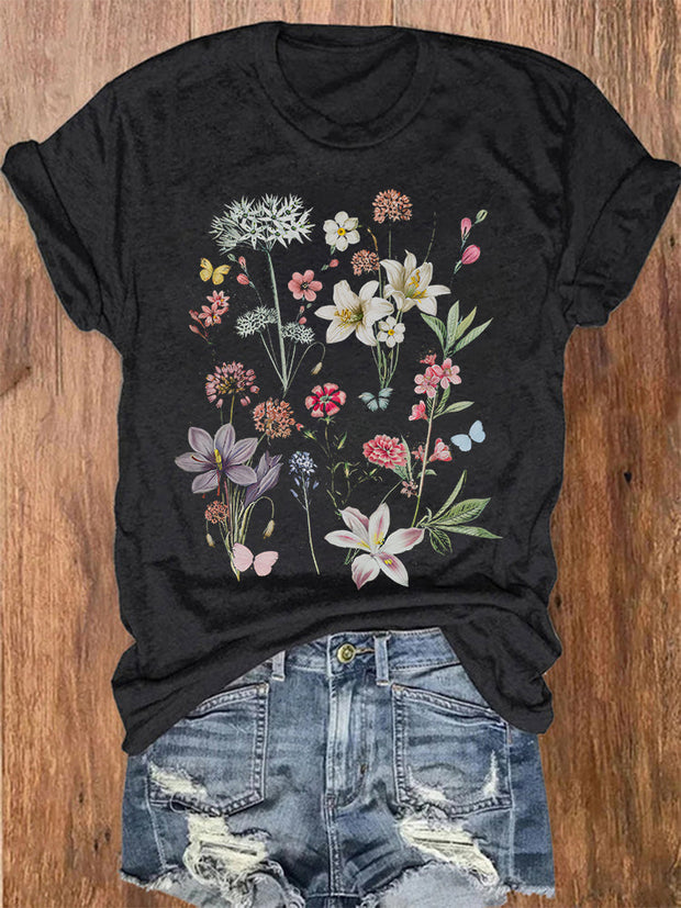 Butterfly And Flower Print Women's T-shirt
