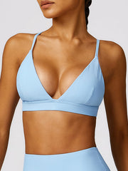 Wrap Backless Solid Color Spaghetti-Neck Sports Bra