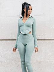 Cropped Zipper Long Sleeves Yoga Suits