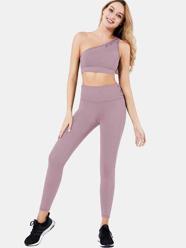 Oblique Shoulder Bandage Strapless Mdriff Baring Gym Suits