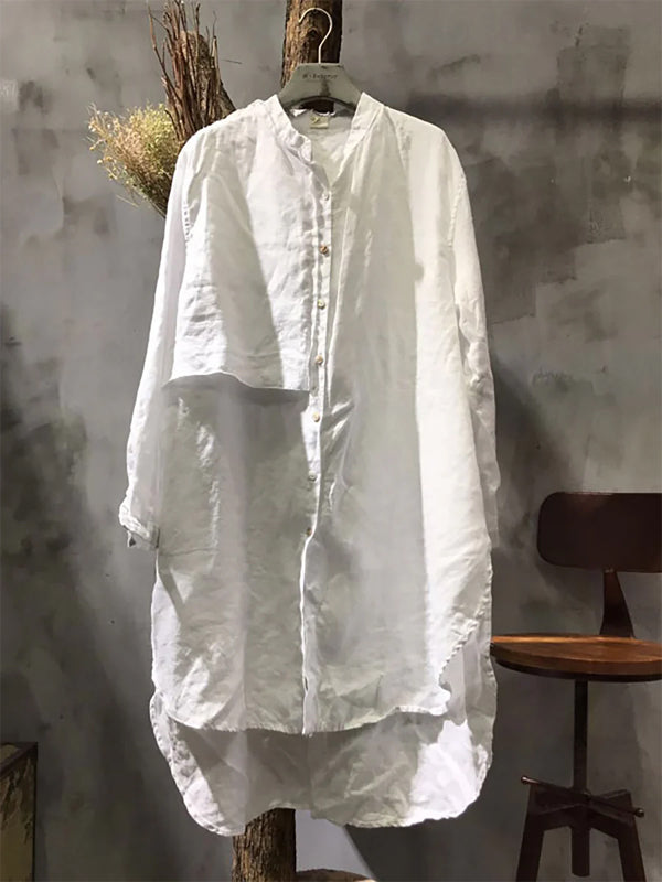 Solid Color Cotton And Linen Shirt