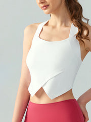 Cropped Wrap Back Cross Hollow Solid Color Square-Neck Yoga Tops