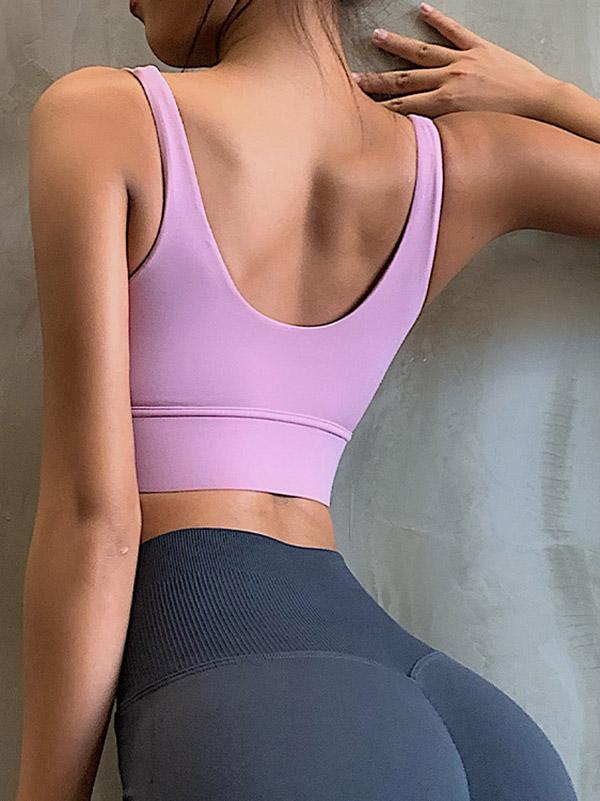 Sexy Wrap Solid Color U-Neck Sports Bra