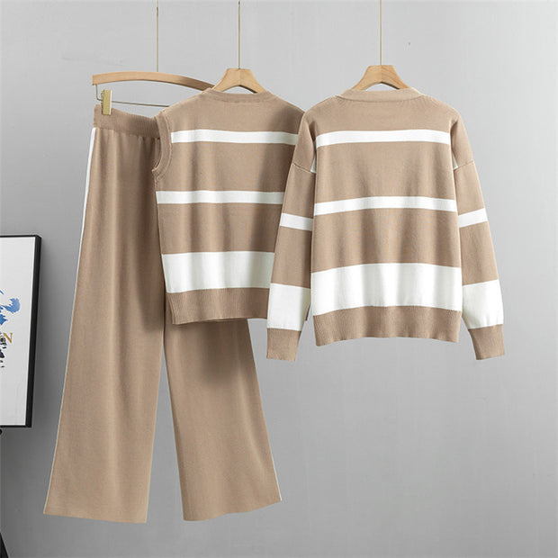 Fashion striped knitted three-piece set