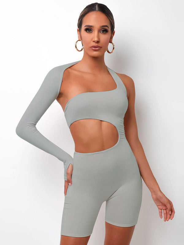 Sexy Wisp Empty Solid Color Single Sleeve Sports Romper