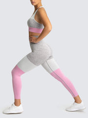 Contrast Color Sleeveless Back Cutouts Yoga Suits