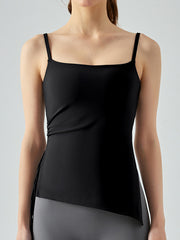 Drawstring Solid Color Split-Side Spaghetti-Neck Yoga Tops