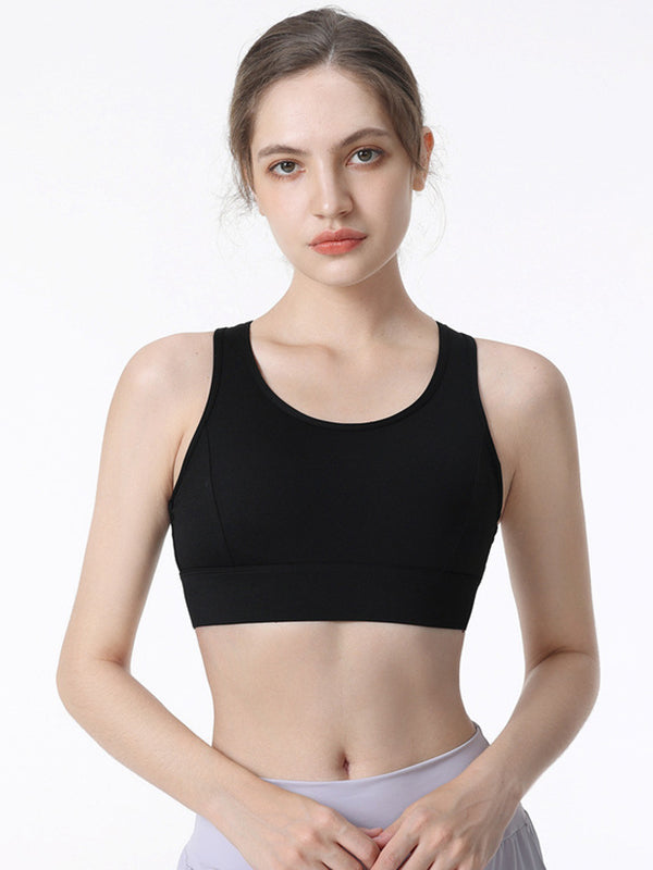 Wrap Hollow Solid Color Spaghetti-Neck Sports Bra