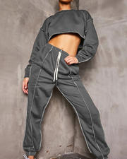 Casual Crop Top And Pants Sports Suit