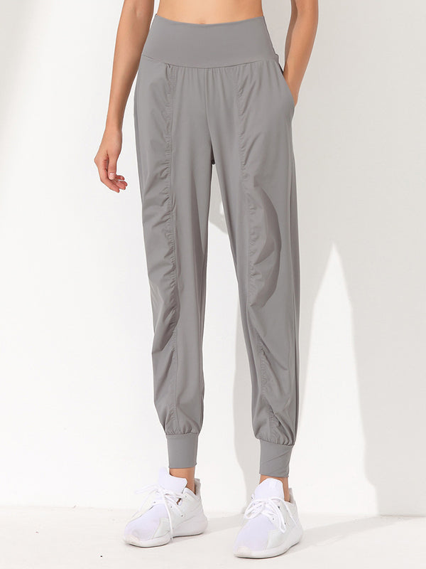 Loose High-Waisted Pockets Solid Color Athletic Pants