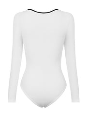 Casual Skinny Long Sleeves Contrast Color Square-Neck Bodysuits