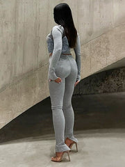 Long Sleeves Wrap Solid Color Zipper High-Neck Jackets&Pants Suits