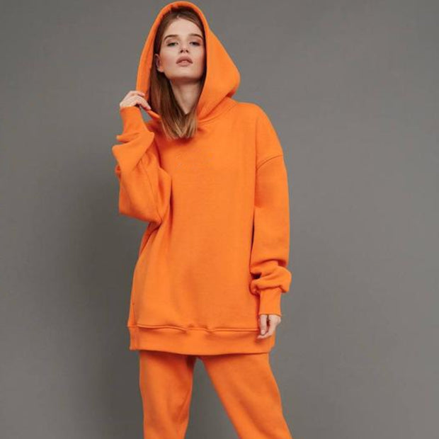 Casual Solid Color Long Sleeves Hooded Set