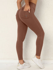 Skinny Wrap High-Waisted Pockets Solid Color Tights Leggings