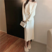 Temperament Pullover Knitted Sling Dress Set